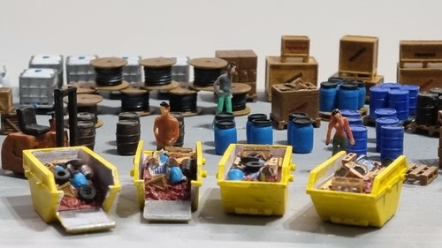 Skips set four with waste - with,
